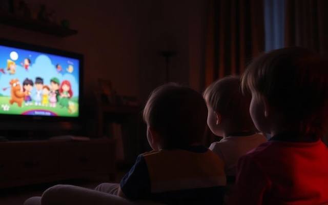 Deca gledaju crtane filmove na televizoru
