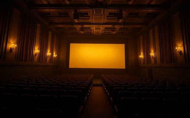 Bioskopska sala sa osvetljenim platnom